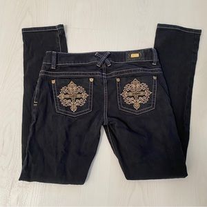 Guess DareDevil Skinny Black Stretch Jeans Embroidered Pockets